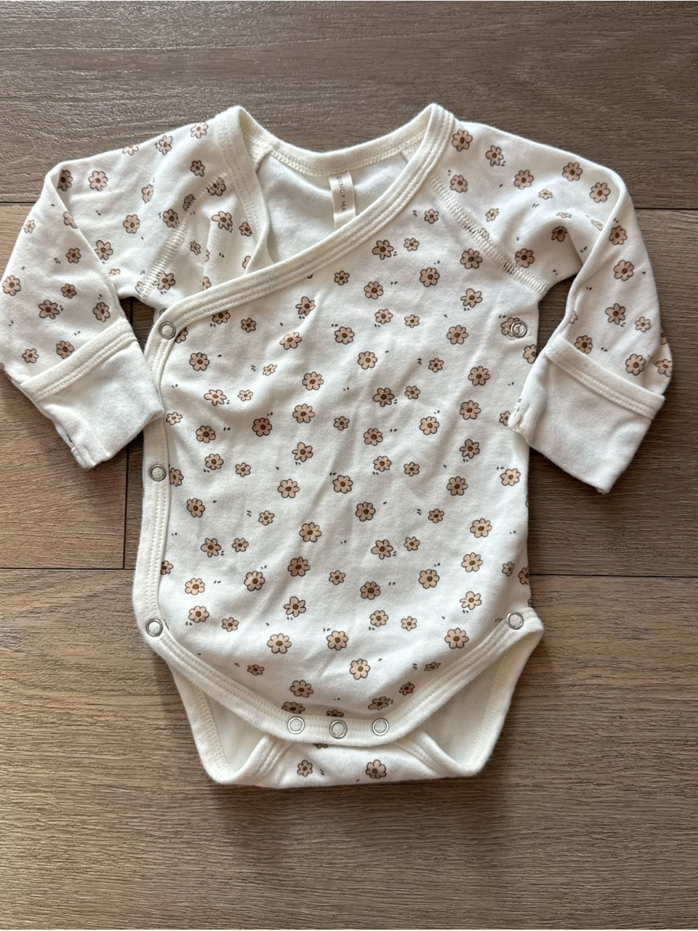 Quincy Mae Neutral Floral Wrap One-Piece Bodysuit